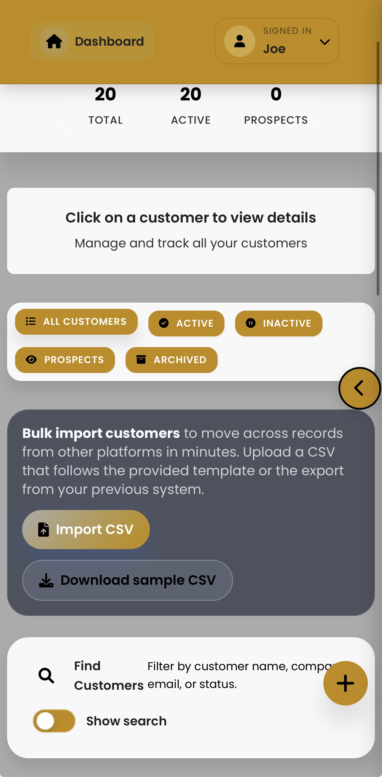 CSV customer import interface with validation and template options