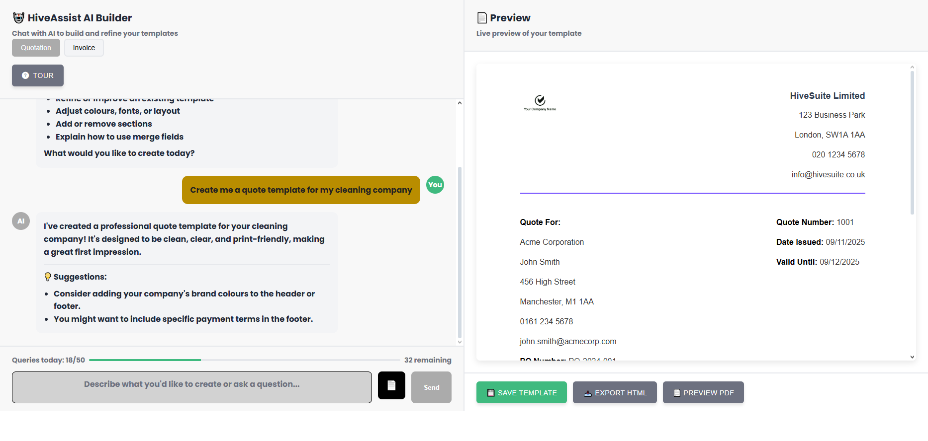 HiveAssist AI Builder conversation interface