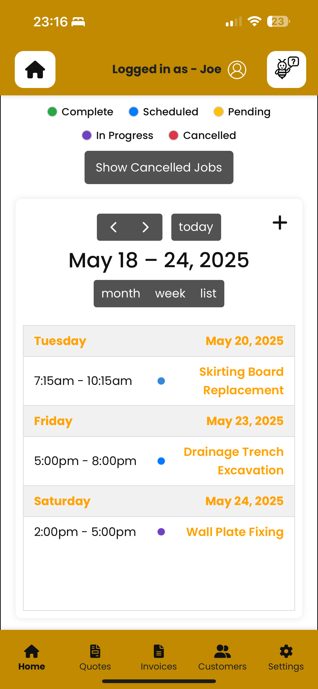 Job Displayed in Calendar